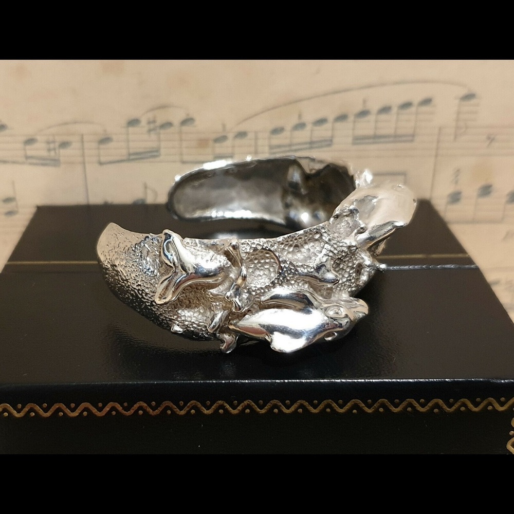 Mexican Solid Sterling Silver Bracelet Dolphins - image 6